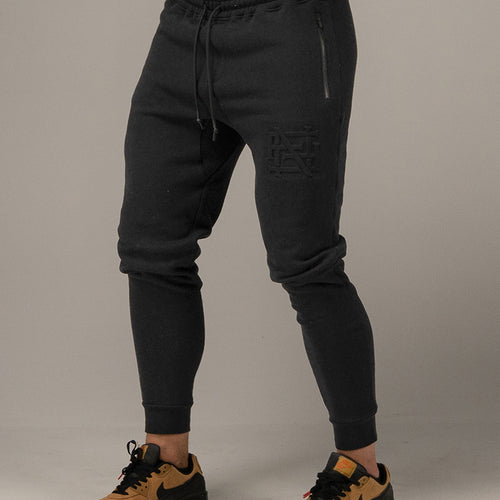EMBOSSED FITTED JOGGERS-BLACK