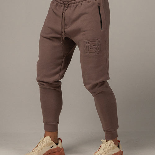 EMBOSSED FITTED JOGGERS-EARTH