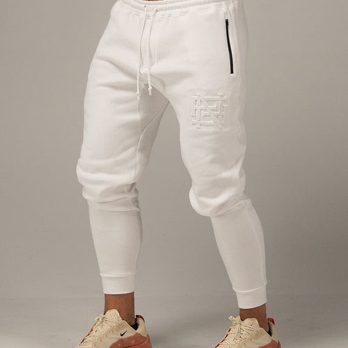 EMBOSSED FITTED JOGGERS-WHITE