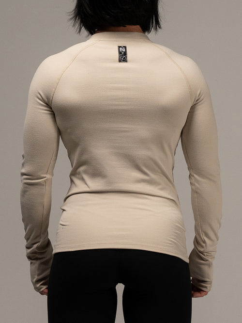 WOMENS RIBBED HENLEY - TAN