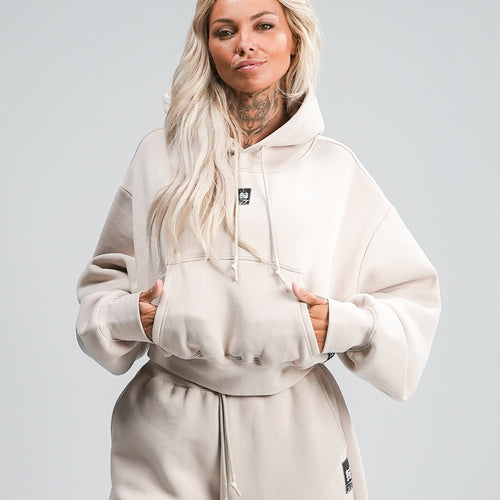 WOMENS OVERSIZED CROP HOODIE - TAN