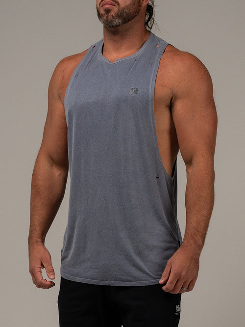 MOTO DISTRESSED BRO TANK - BLUE