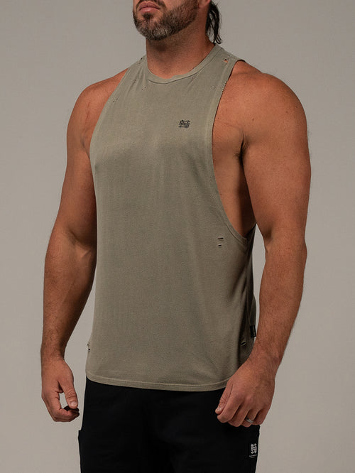 MOTO DISTRESSED BRO TANK - OLIVE