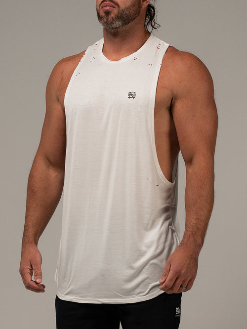 MOTO DISTRESSED BRO TANK - WHITE
