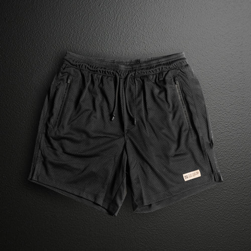 MENS MOMENTUM PATCH MESH SHORTS - BLACK