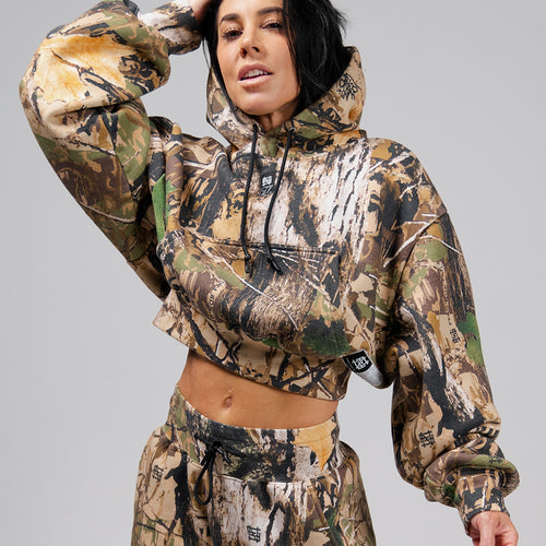 WOMENS OVERSIZED CROP HOODIE - CAMO