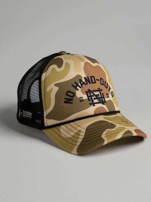 NO HAND OUTS FOAM TRUCKER - CAMO