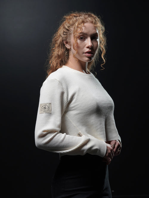 WOMEN'S FOREVER WAFFLE KNIT CROP - BONE