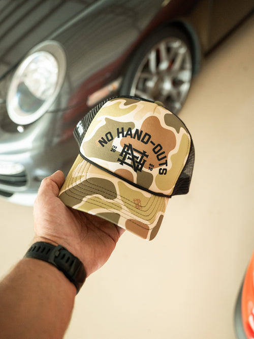 NO HAND OUTS FOAM TRUCKER - CAMO