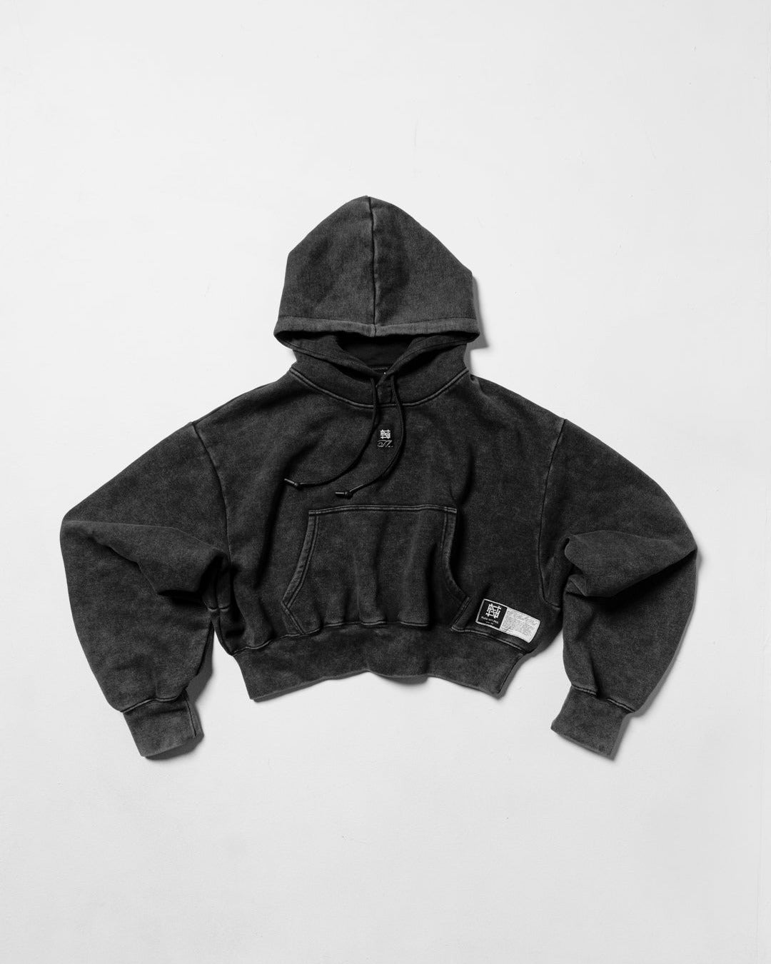 WOMENS OVERSIZED CROP HOODIE - ACID WASH