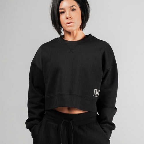 WOMENS OVERSIZED CROP CREWNECK - BLACK