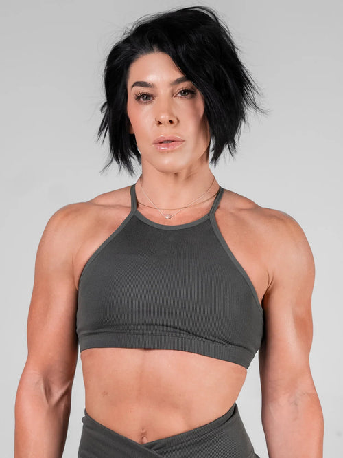 WOMENS RIBBED BRA - BLACK