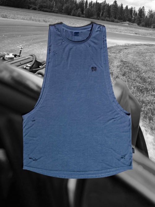 MOTO DISTRESSED BRO TANK - BLUE