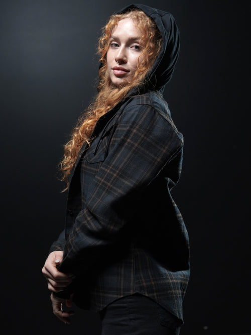 WOMEN'S HOODED FOREVER FLANNEL - NAVY