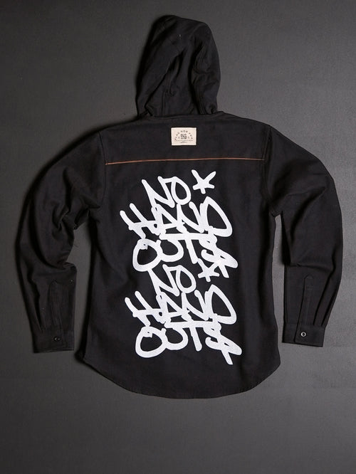 WOMEN'S HOODED NO HANDOUTS X FOREVER FLANNEL - BLACK