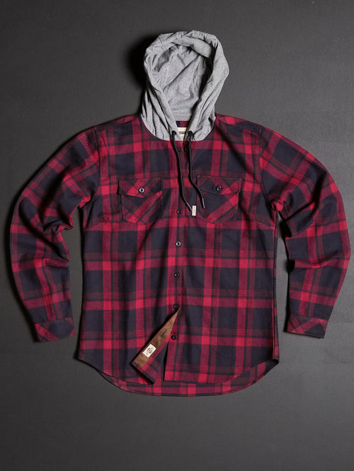 WOMEN'S HOODED NO HANDOUTS X FOREVER FLANNEL - RED