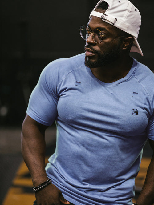 MOTO DISTRESSED TEE - BLUE