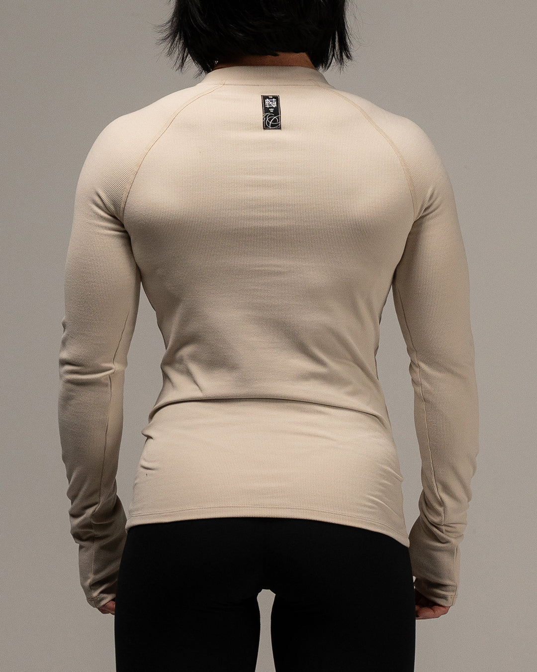 WOMENS RIBBED HENLEY - TAN