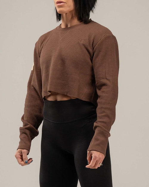WOMEN'S FOREVER WAFFLE KNIT CROP - COCOA