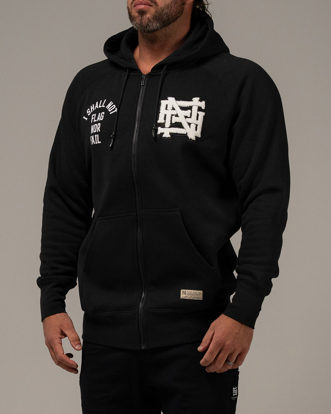 VARSITY PATCH ZIP UP - BLACK
