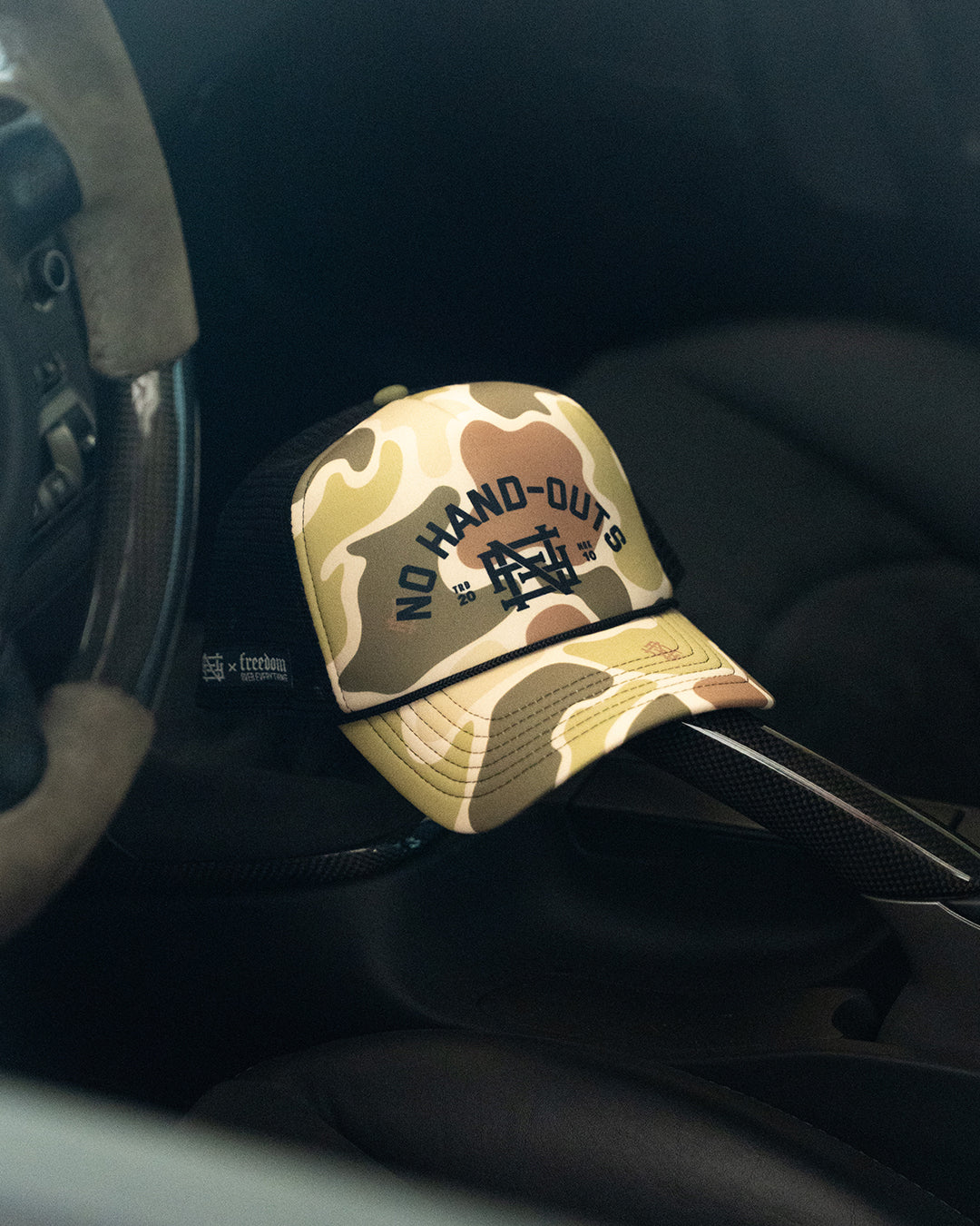 NO HAND OUTS FOAM TRUCKER - CAMO