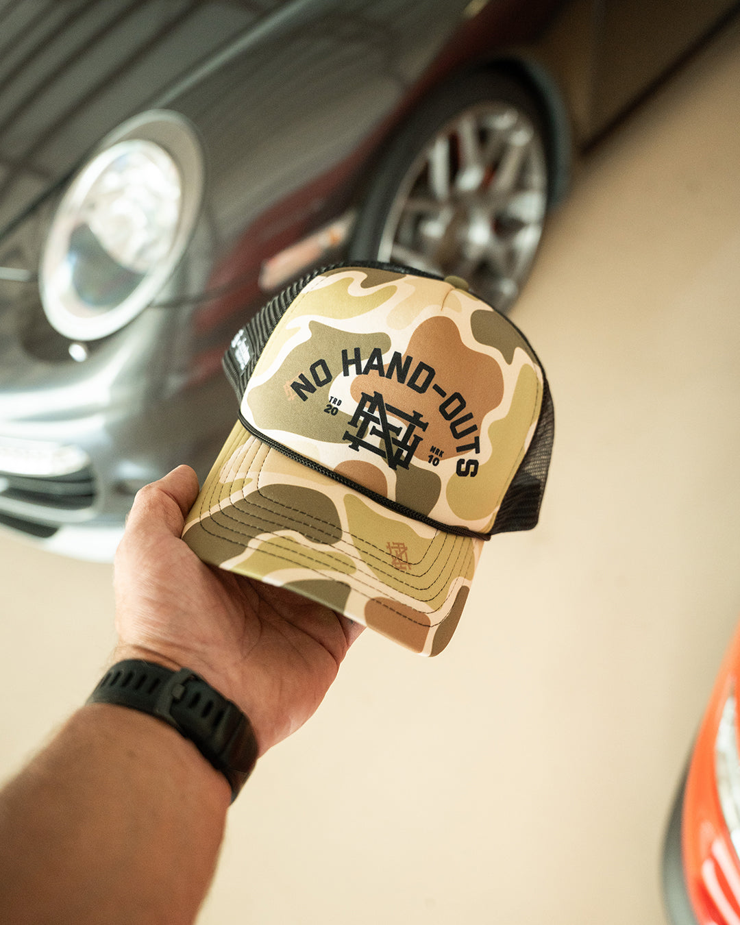 NO HAND OUTS FOAM TRUCKER - CAMO