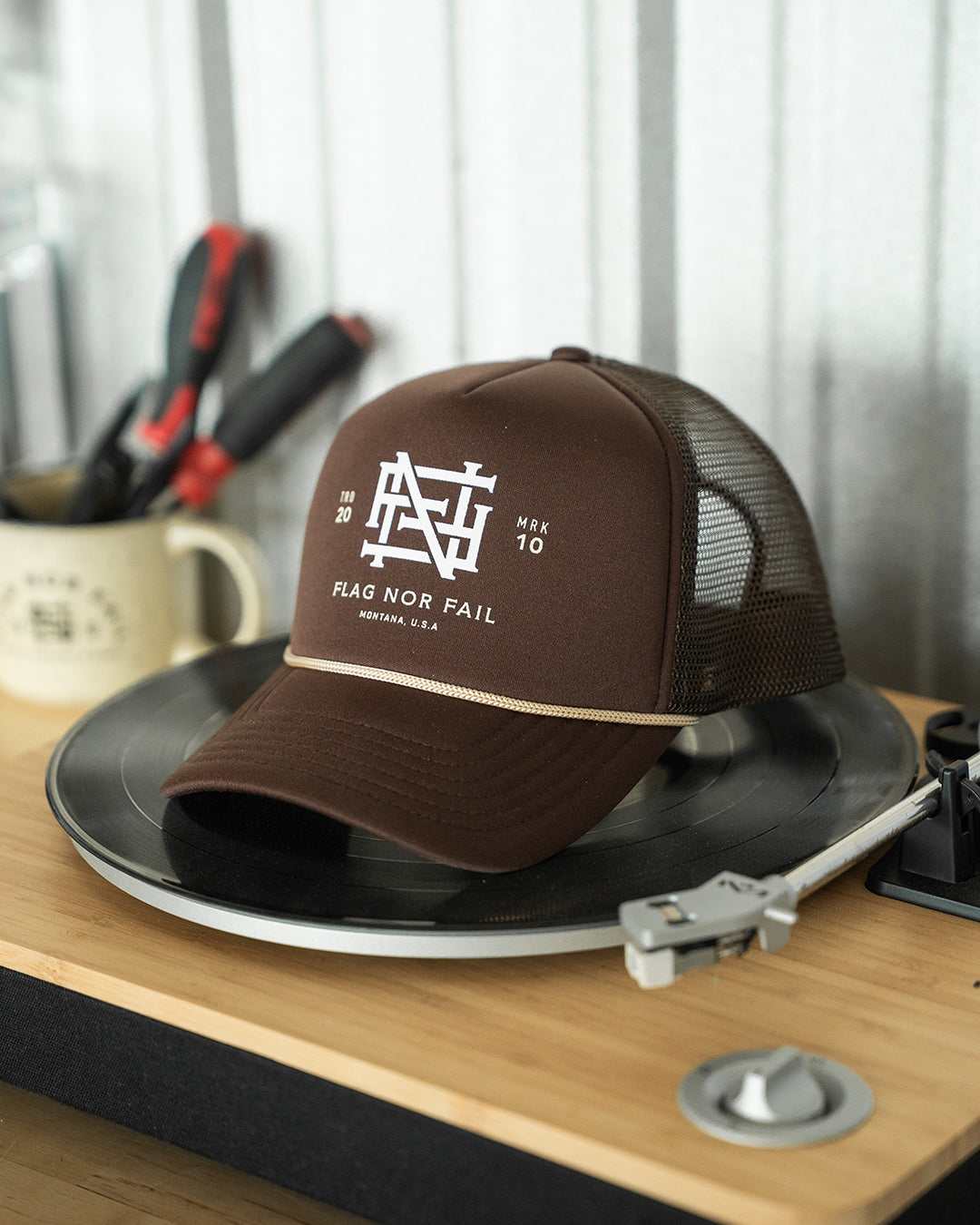 MONOGRAM FOAM TRUCKER - BROWN – FLAG NOR FAIL