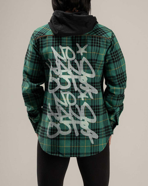 MUJER CON CAPUCHA NO HANDOUTS X FOREVER FLANNEL - VERDE