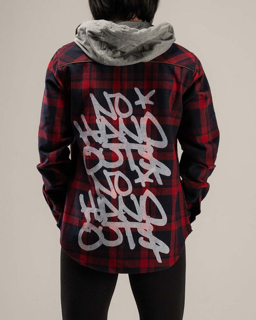 MUJER CON CAPUCHA NO HANDOUTS X FOREVER FLANNEL - ROJO