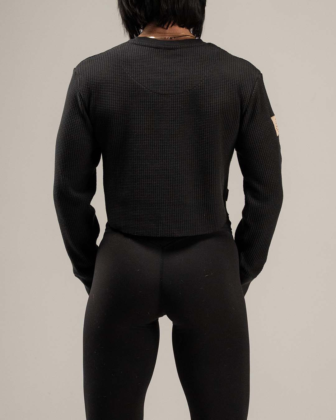 WOMEN'S FOREVER WAFFLE KNIT CROP - BLACK