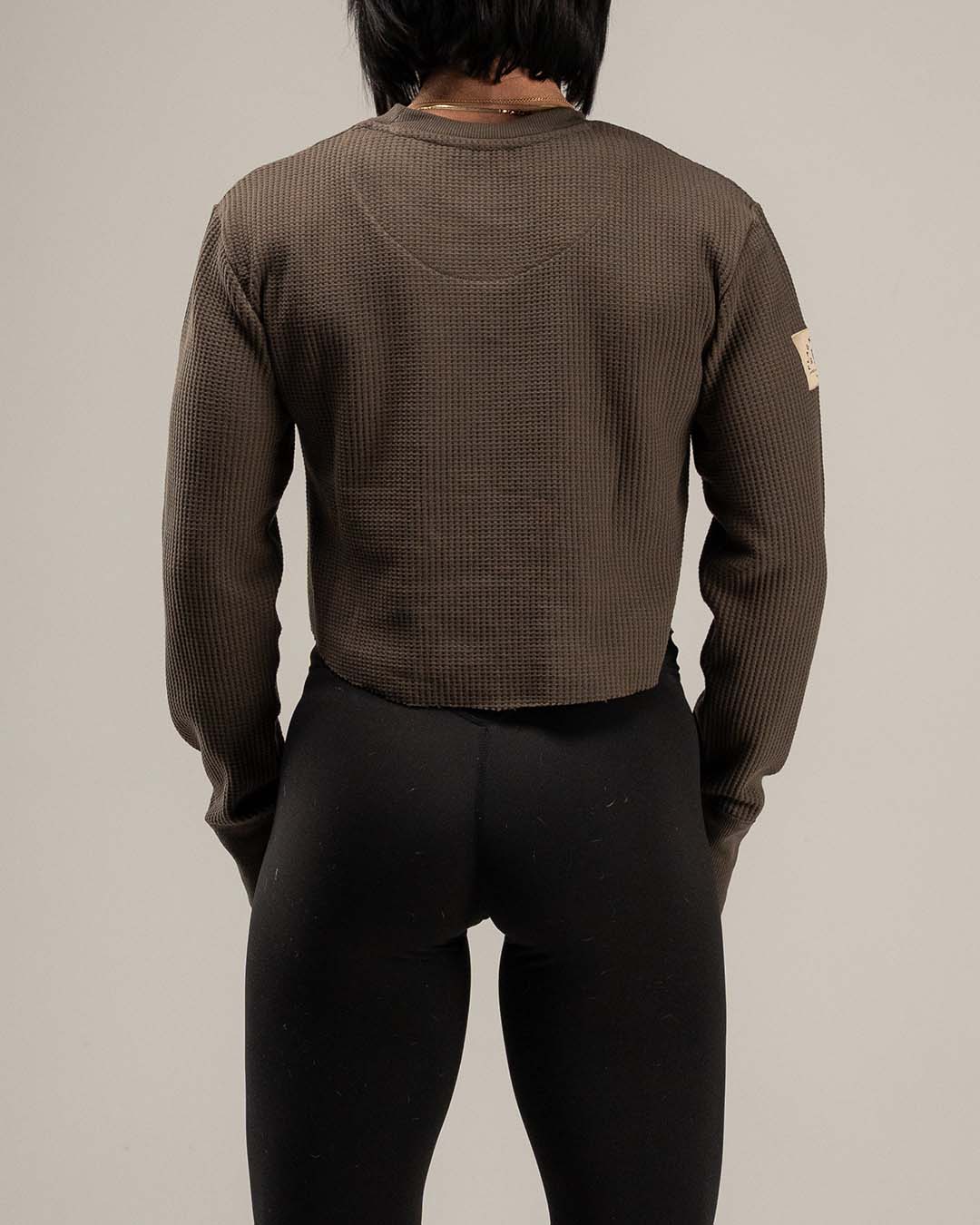 WOMEN'S FOREVER WAFFLE KNIT CROP - OLIVE GREY