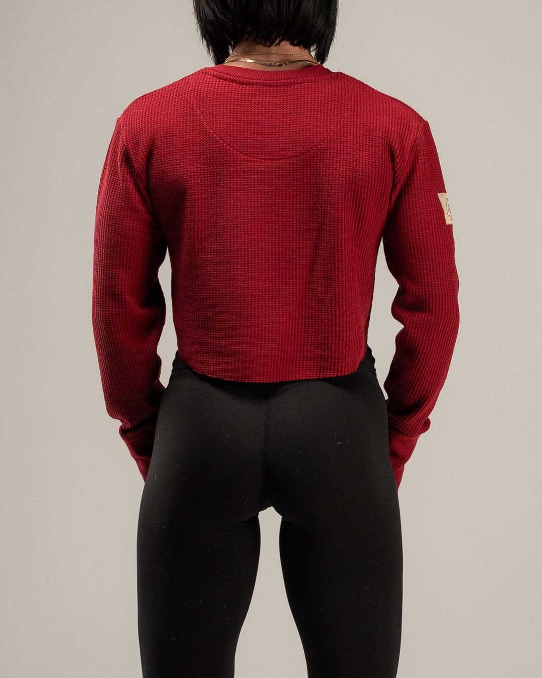 WOMEN'S FOREVER WAFFLE KNIT CROP - BLOODSTONE