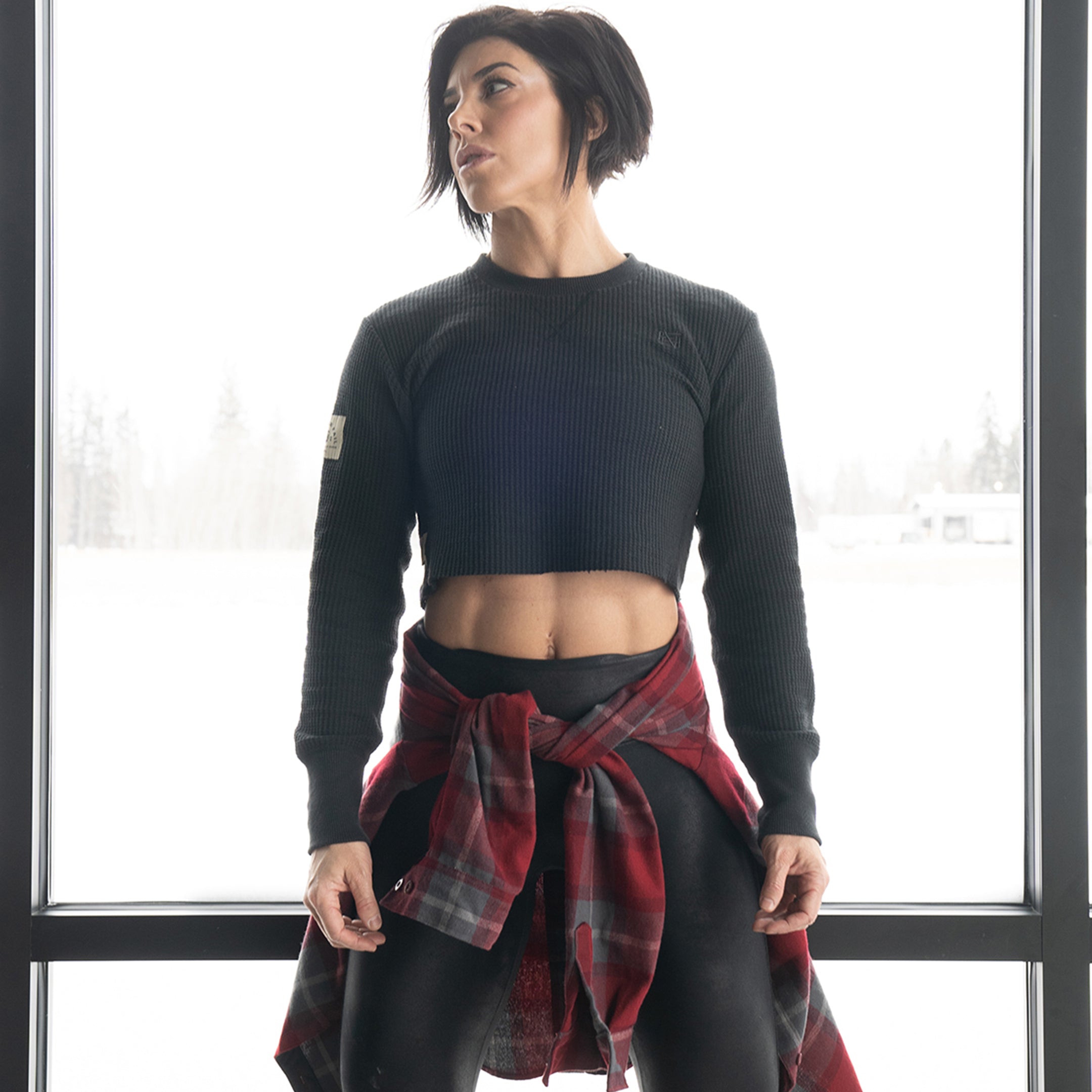 WOMEN'S FOREVER WAFFLE KNIT CROP - BLACK – FLAG NOR FAIL