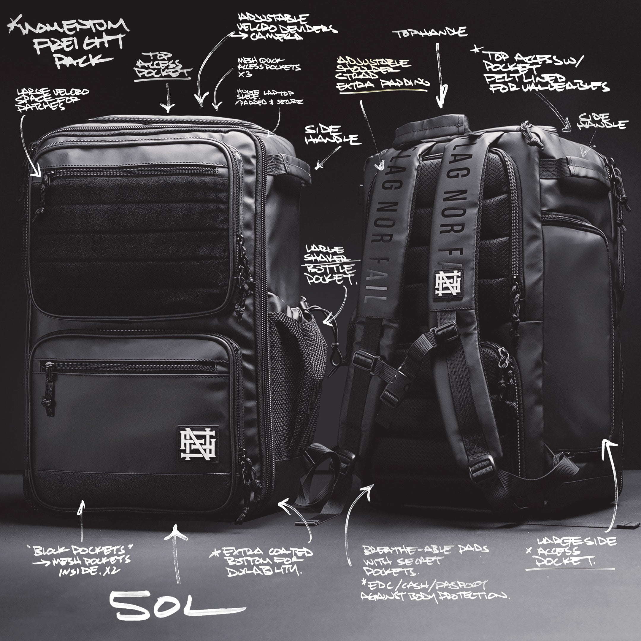 MOMENTUM FREIGHT PACK 50L - BLACK – FLAG NOR FAIL