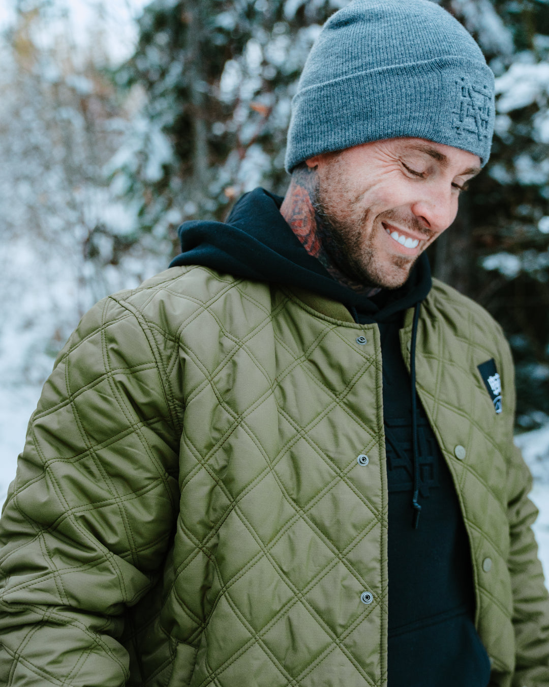 EMBOSSED BEANIE - HEATHER GREY