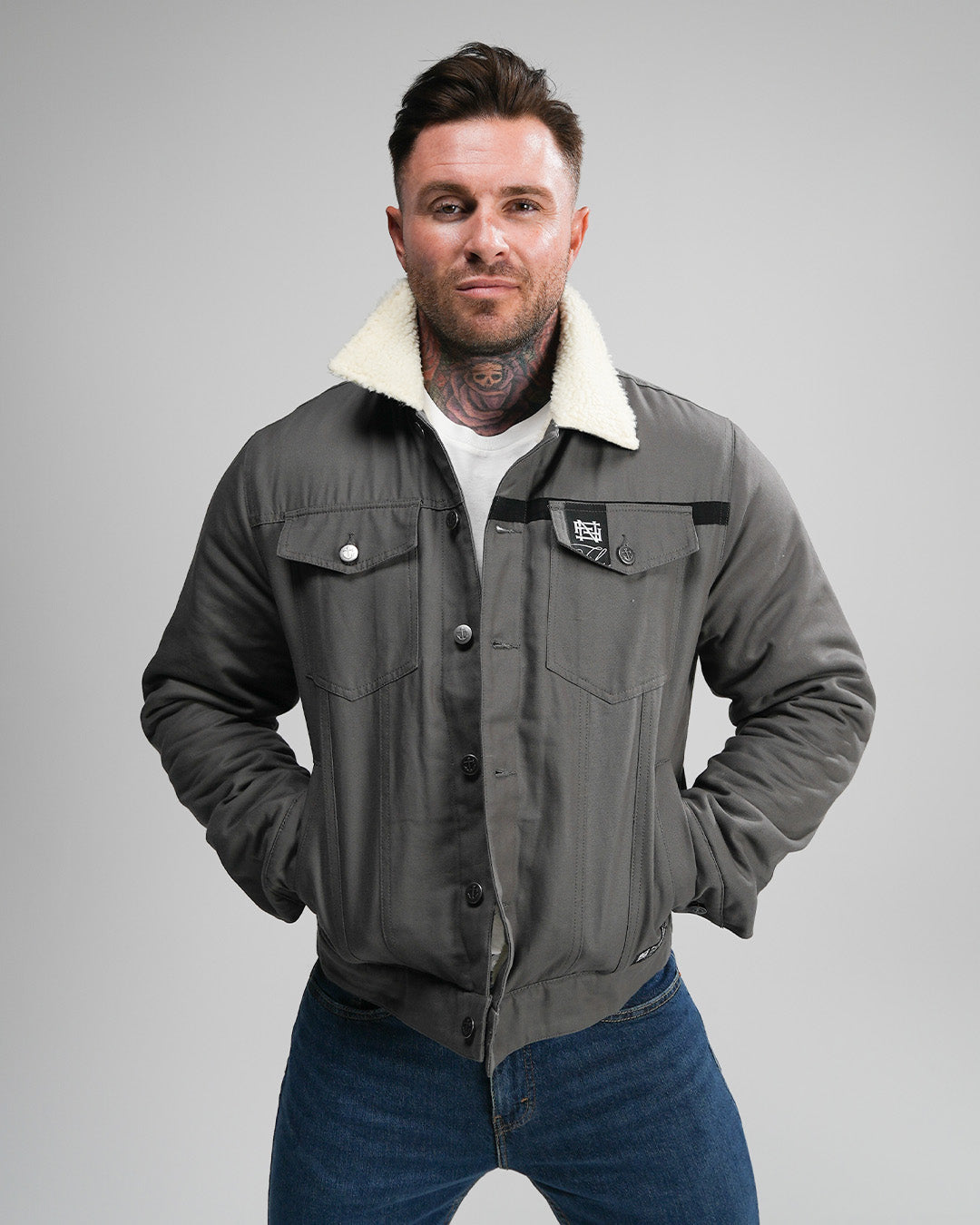 【2plan】Non-fade stitch trucker jacket Classic Denim Jacket | 17 Ounce Black Slub Denim