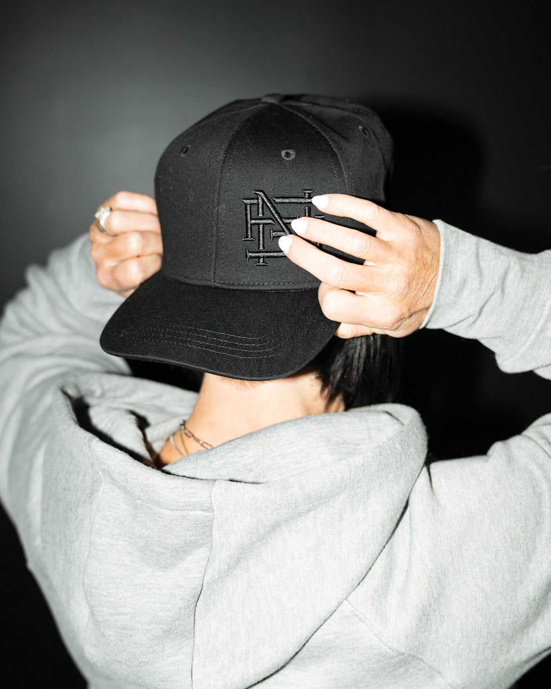 EMBROIDERED MONOGRAM HAT - BLACK/BLACK