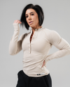 WOMENS RIBBED HENLEY - TAN