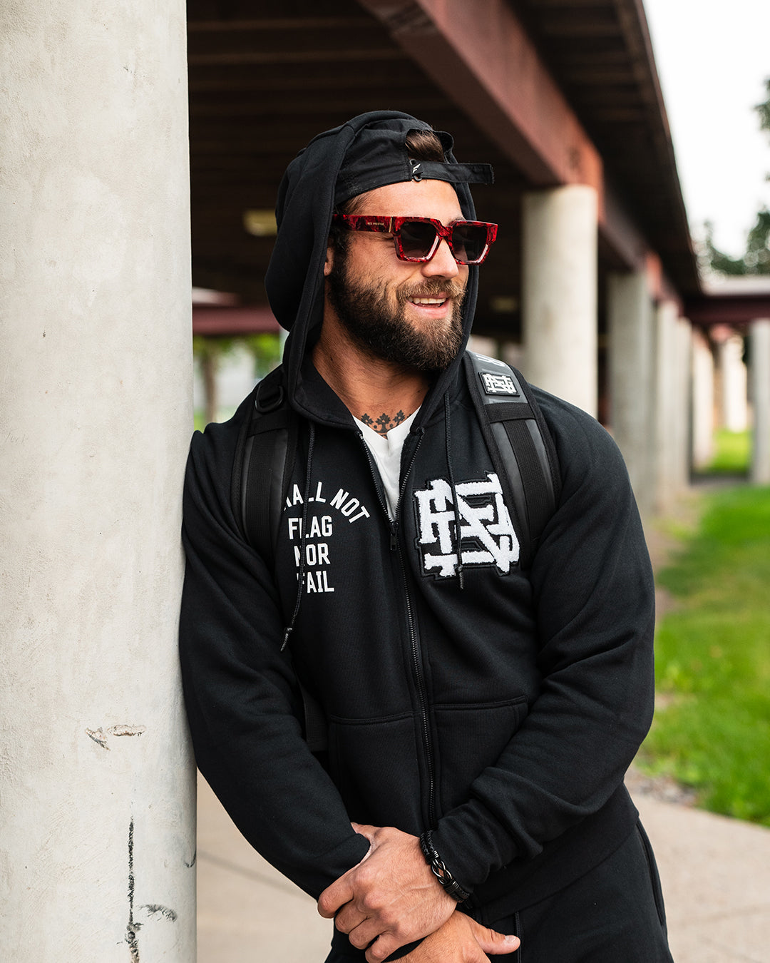 VARSITY PATCH ZIP UP + FREE TEE - BLACK