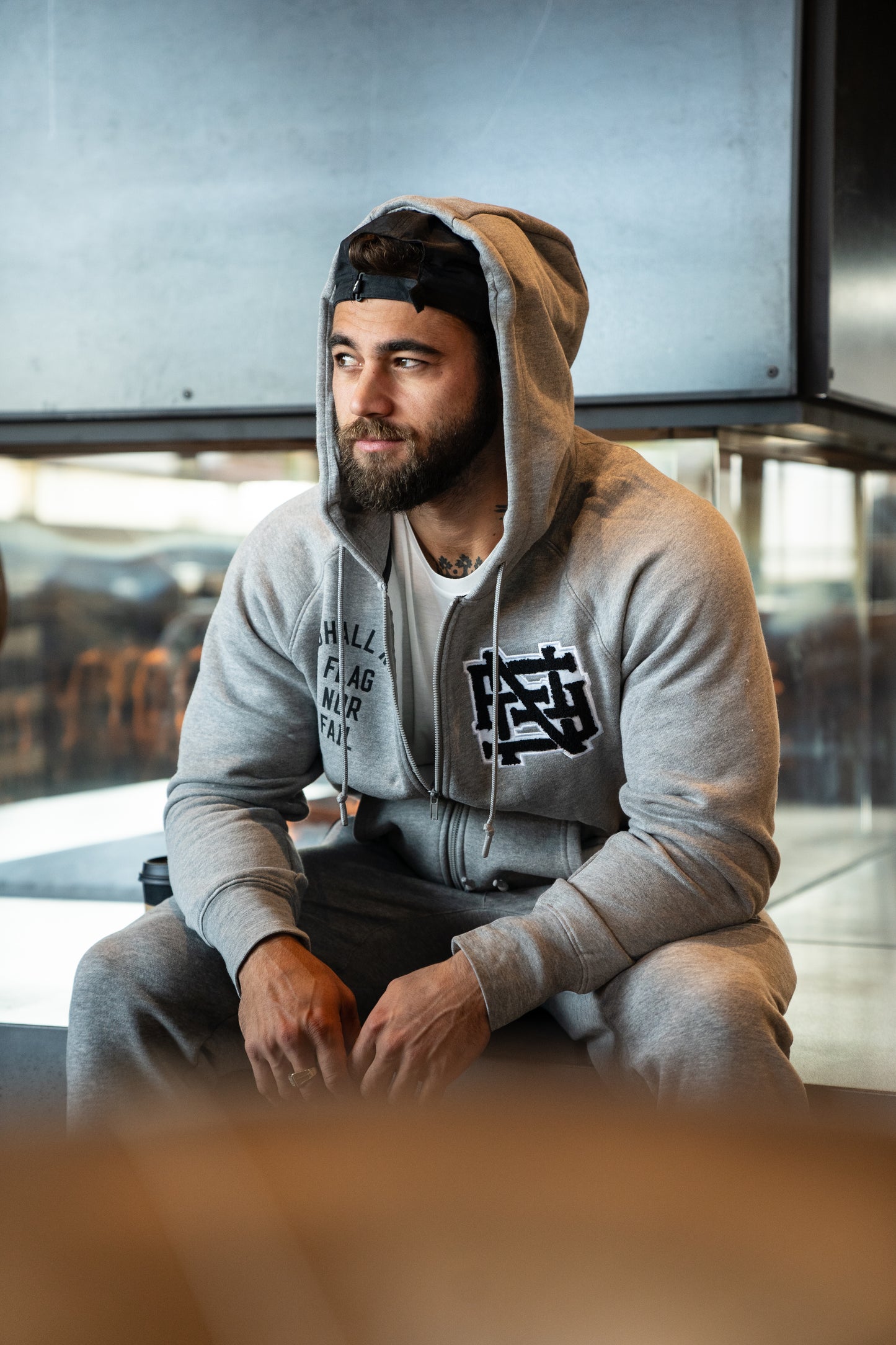 VARSITY PATCH ZIP UP + FREE TEE - GREY