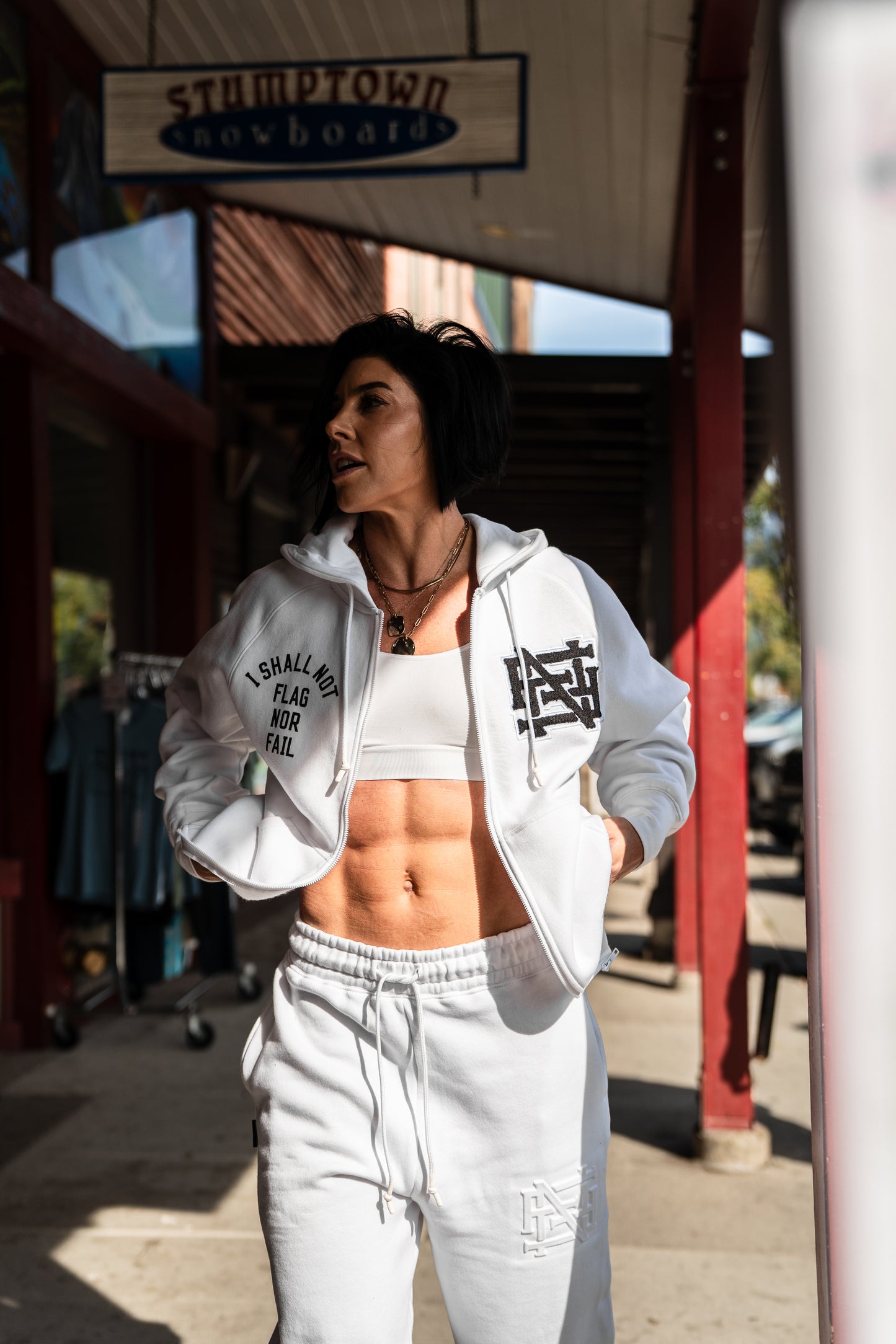 VARSITY PATCH ZIP UP + FREE TEE - WHITE