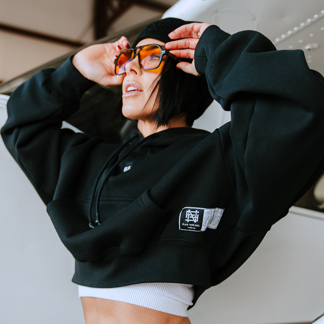 WOMENS OVERSIZED CROP HOODIE - BLACK