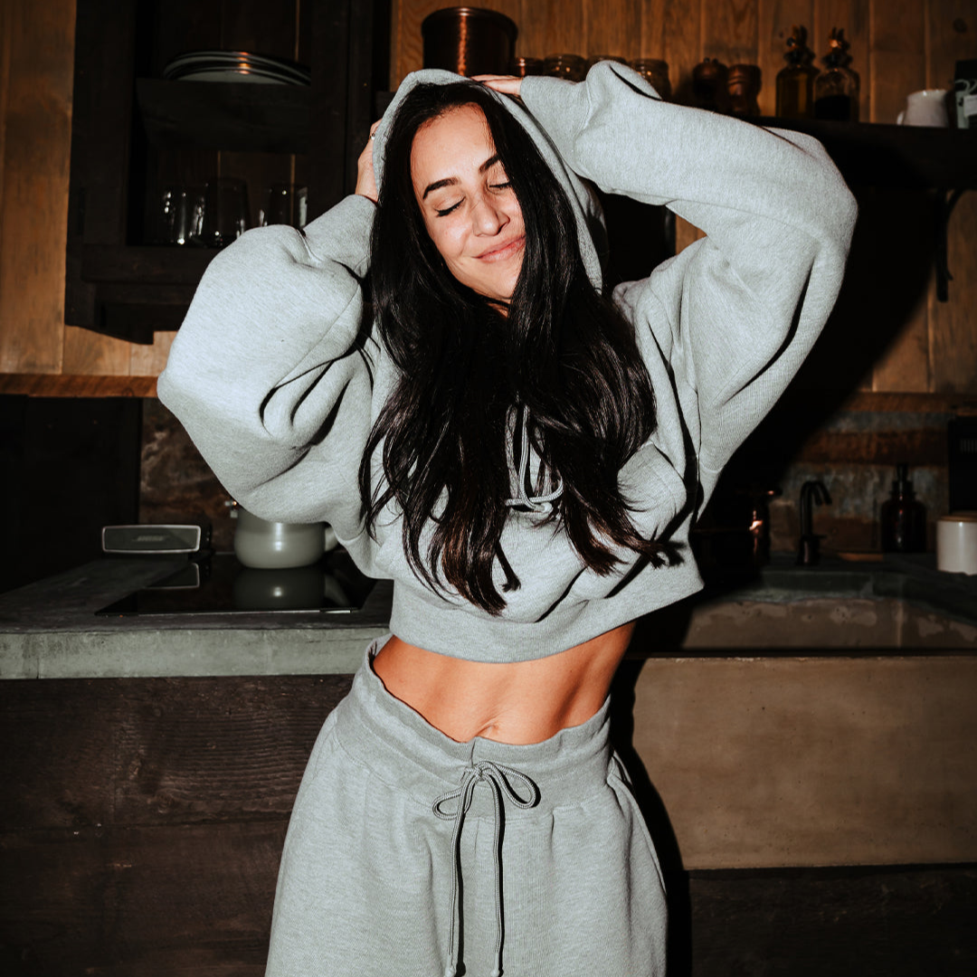 WOMENS OVERSIZED CROP HOODIE - HEATHER GREY