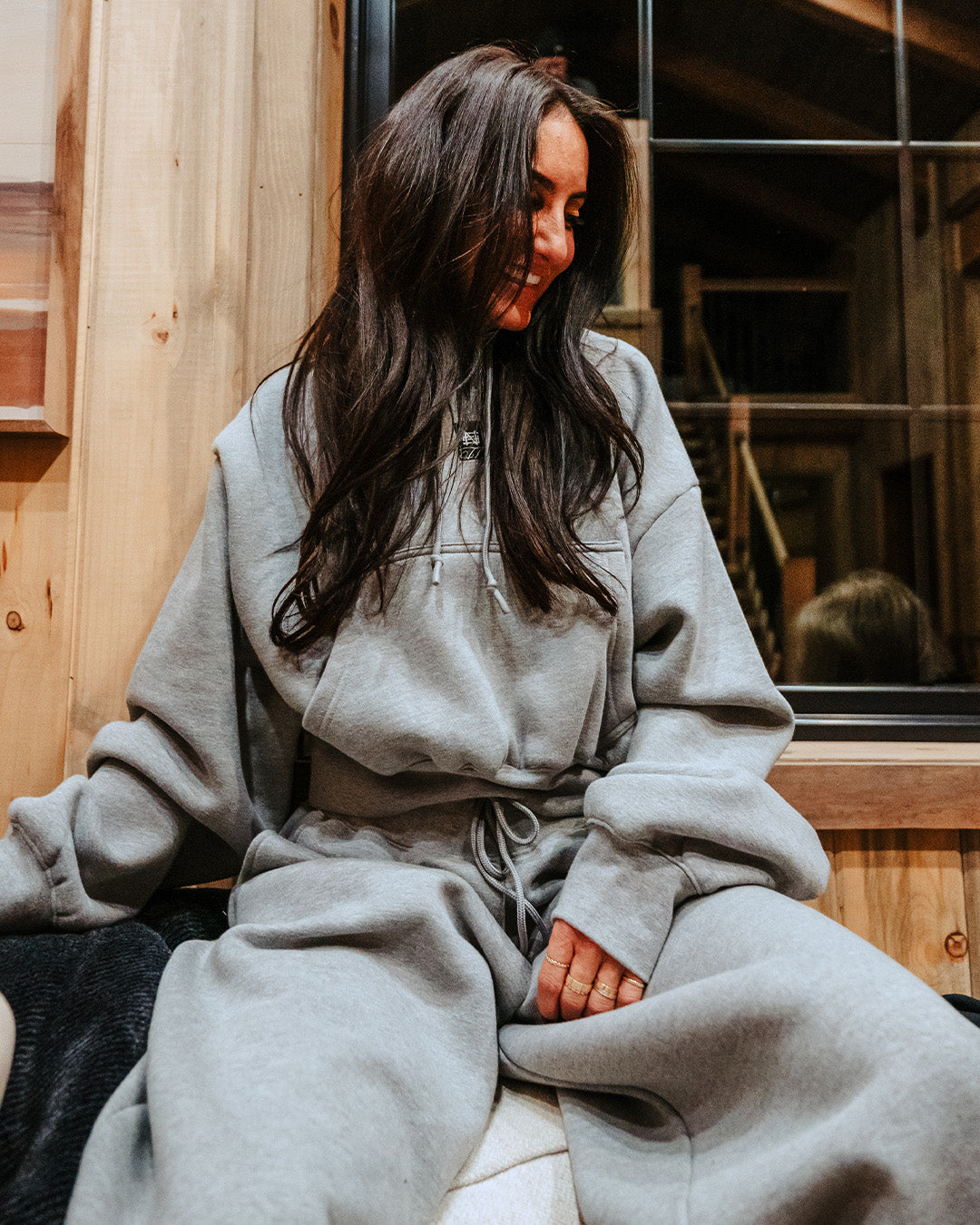 WOMENS OVERSIZED CROP HOODIE - HEATHER GREY