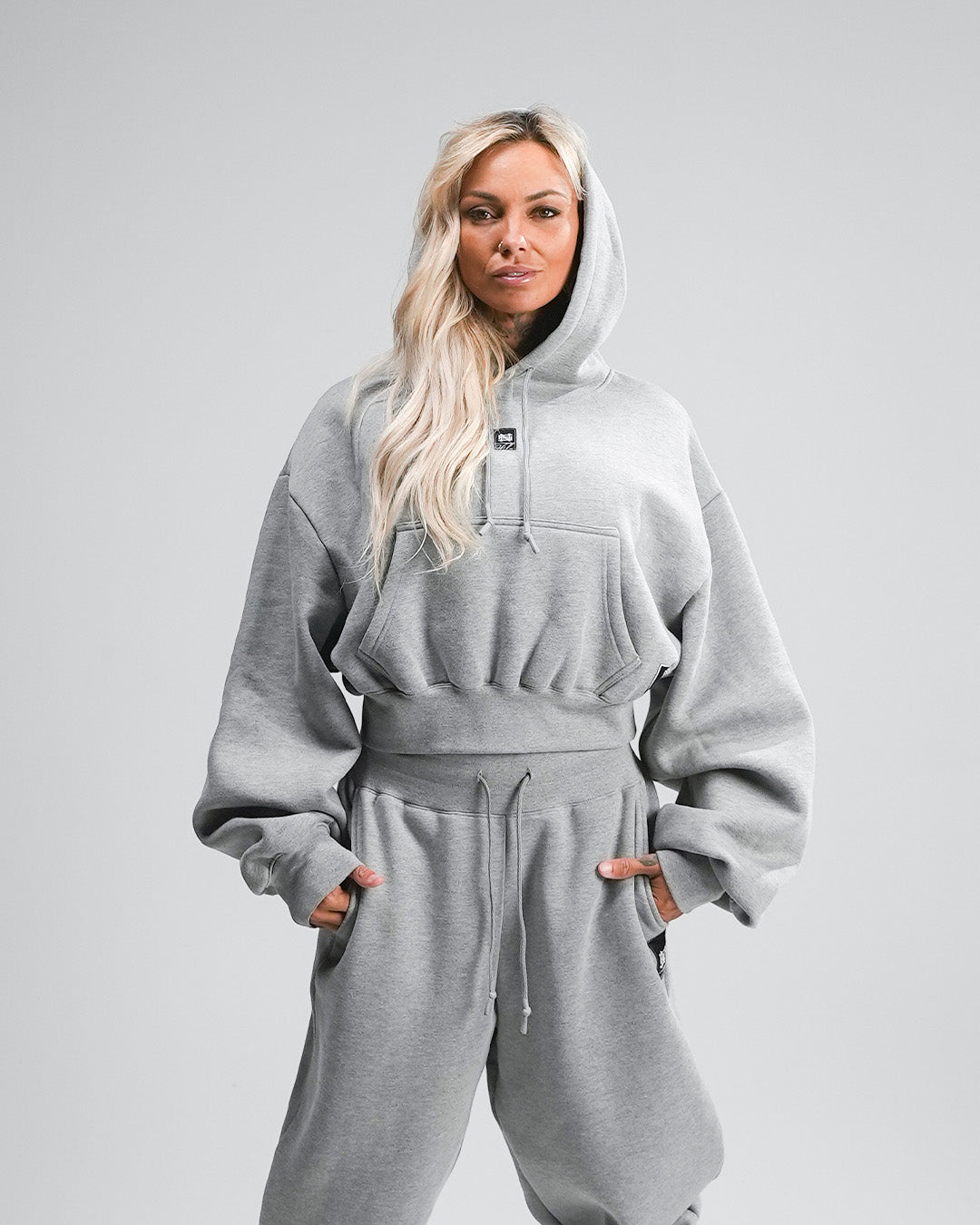 WOMENS OVERSIZED CROP HOODIE - HEATHER GREY