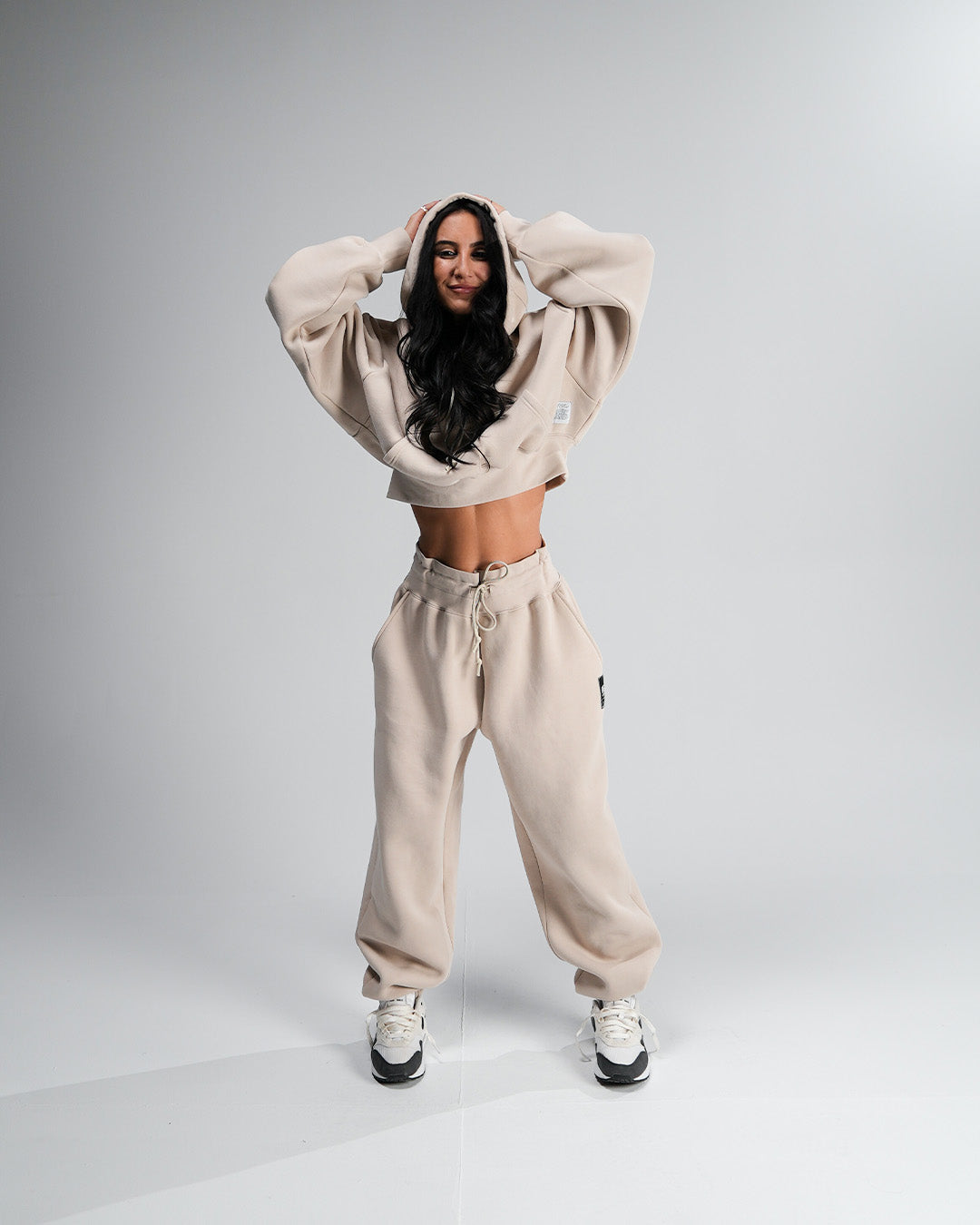 WOMENS OVERSIZED CROP HOODIE - TAN