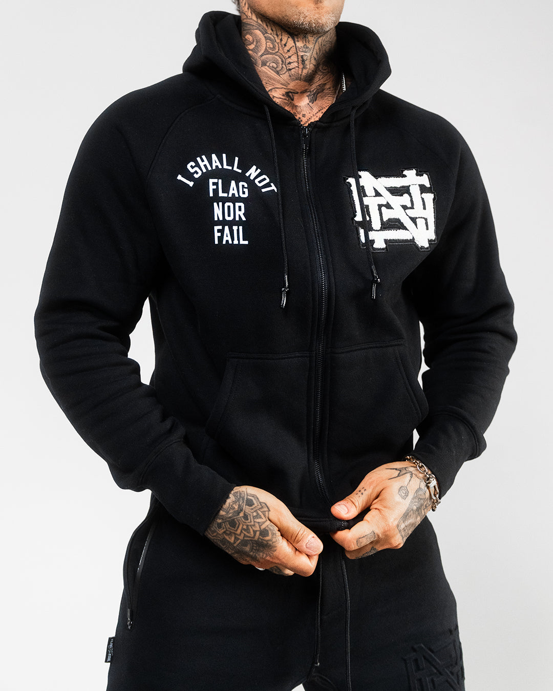 VARSITY PATCH ZIP UP + FREE TEE - BLACK