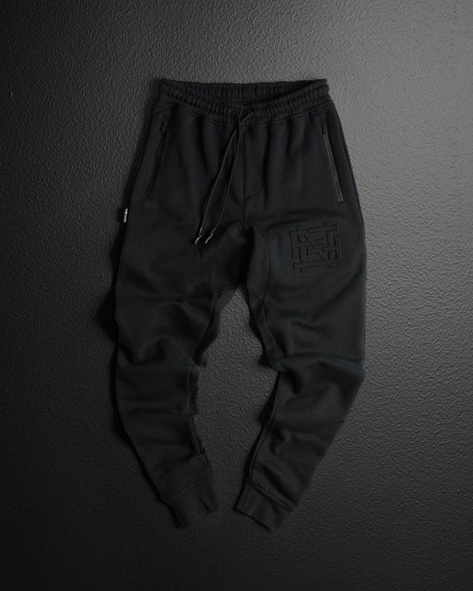 EMBOSSED FITTED JOGGERS-BLACK