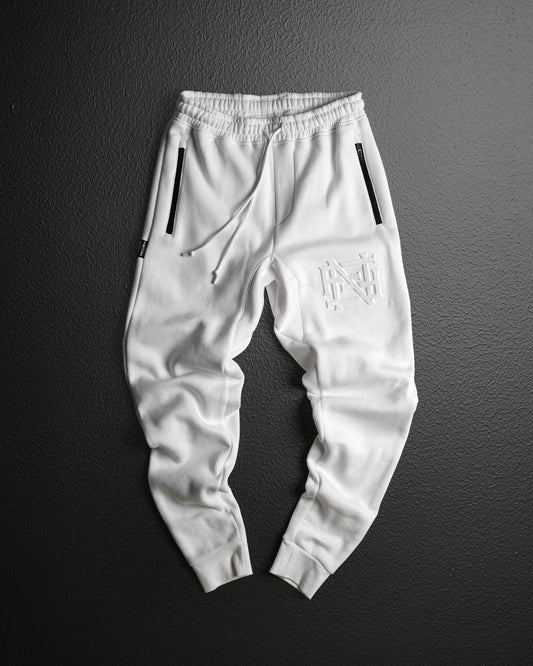 EMBOSSED FITTED JOGGERS-WHITE