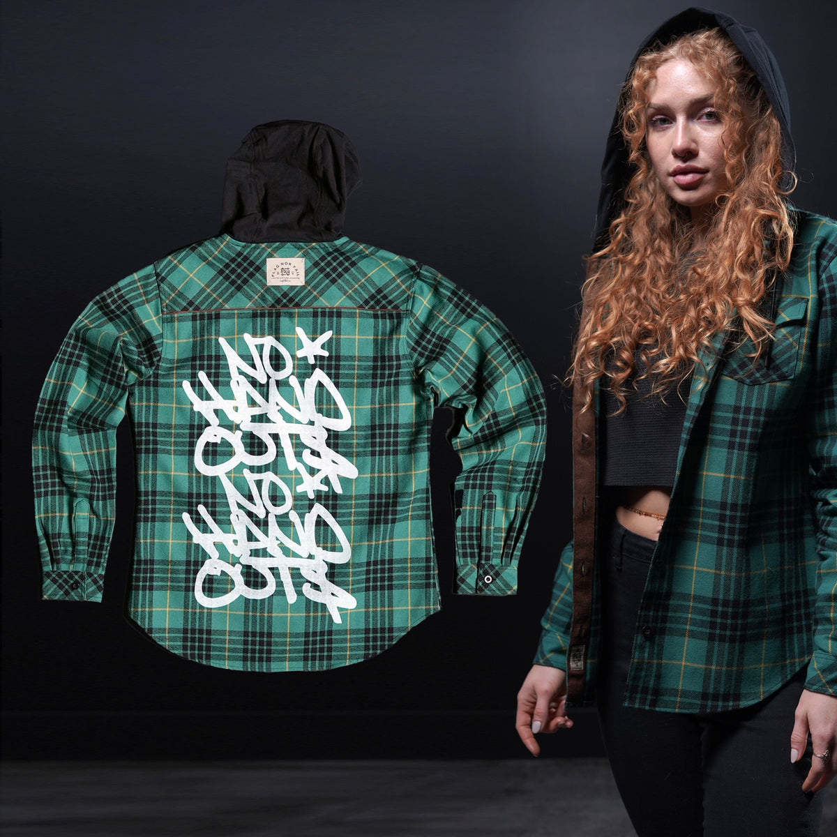 WOMEN'S HOODED NO HANDOUTS X FOREVER FLANNEL - GREEN